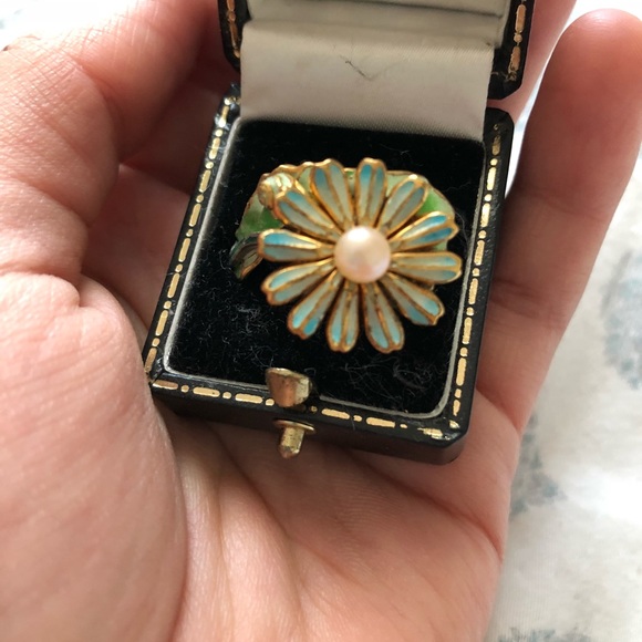 Solid gold and silver enamel ring - Picture 2 of 6